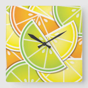 Funky citrus wedges square wall clock