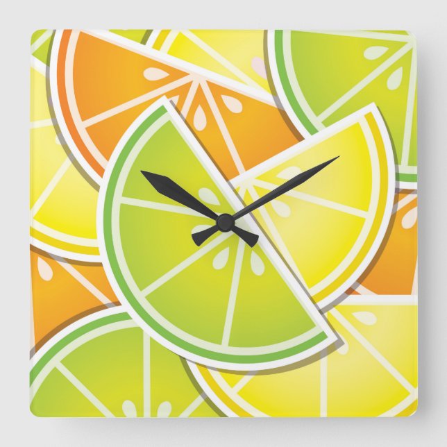 Funky citrus wedges square wall clock (Front)