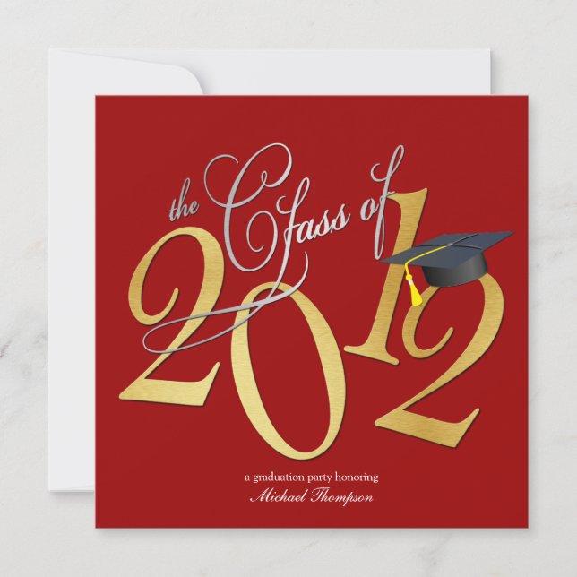 Funky Class of 2012 Invites (red / gold) (Front)