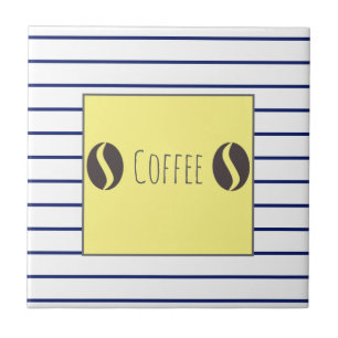 Funky Coffee Beans Blue White Stripes Ceramic Tile