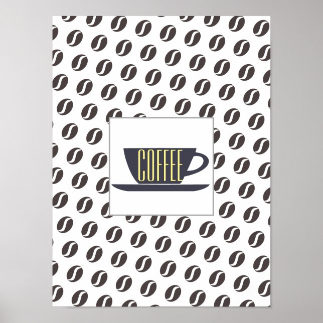 Funky Coffee Beans Pattern Frame Word Poster (Front)