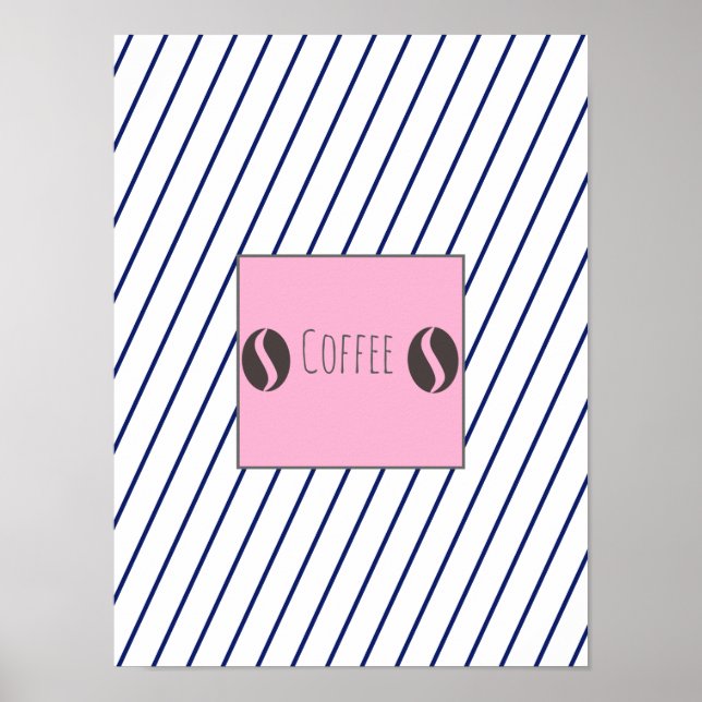 Funky Coffee Beans Plate Blue Stripes Poster (Front)
