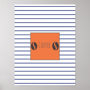 Funky Coffee Beans Plate Blue Stripes Poster