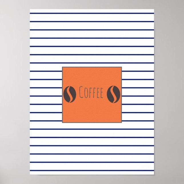 Funky Coffee Beans Plate Blue Stripes Poster (Front)