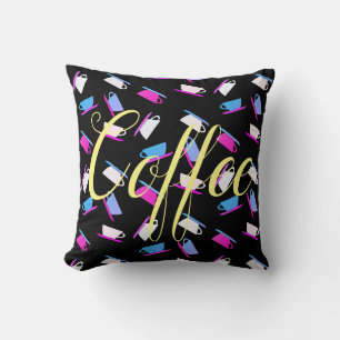 Funky Coffee Mug Cup Pattern Cushion Throw Pillow