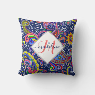 Funky colored paisley personalized cushion