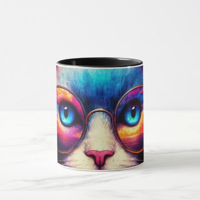 Funky Colorful Cat Illustration Mug (Center)