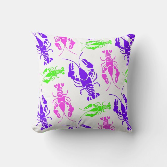 Funky Colorful Lobster or Crawfish Pattern Cushion (Front)