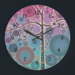 Funky Colorful Scroll Tree Circles Bubbles Pop Art Large Clock<br><div class="desc">Funky Colorful Scroll Tree Pop Art Novelty Gifts with colorful concentric circles and bubbles in purples and aqua colors. "purple and aqua scroll tree" "circle" "scroll tree" "colorful pop art" "bubbles" "circles" "colors" "funky" "girly" "tree" "bubbly" "pretty" "cute" "cool"</div>