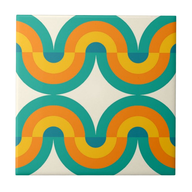 Funky Colour Retro Half Circles Art Pattern Ceramic Tile (Front)