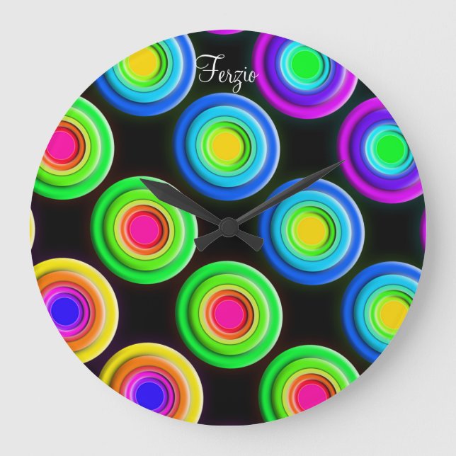 Funky Colourful 3D Circles Large Clock (Front)