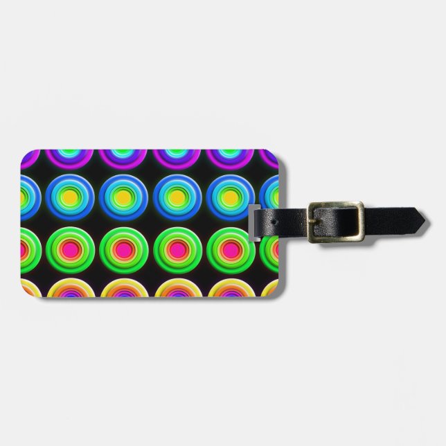 Funky Colourful 3D Circles Luggage Tag (Front Horizontal)
