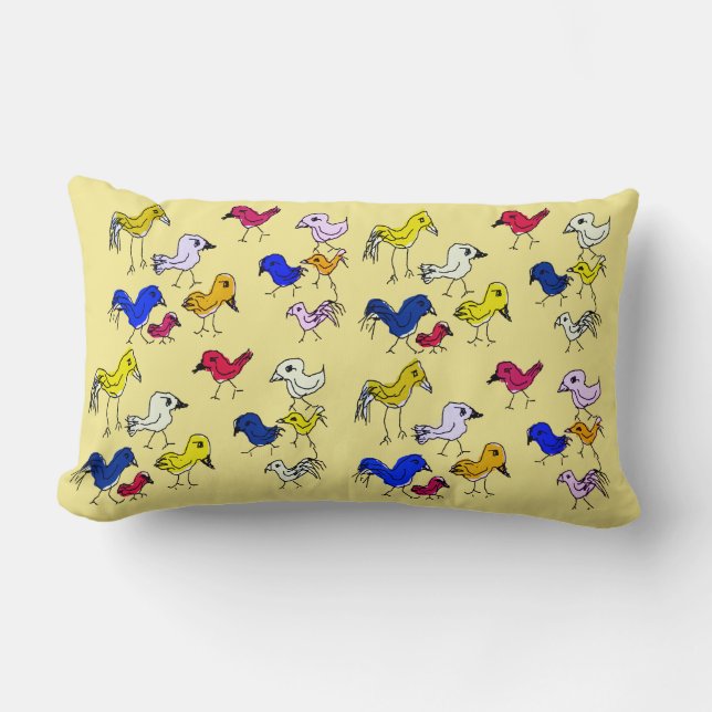 Funky Colourful Birds Throw Pillow Cushion (Front)