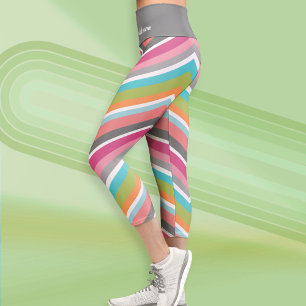 Funky Colourful Chevron Pattern Script Name Capri Leggings
