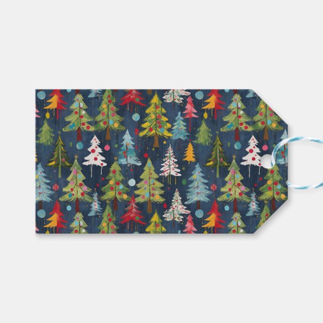 Funky Colourful Christmas Trees Gift Tags (Front (Horizontal))