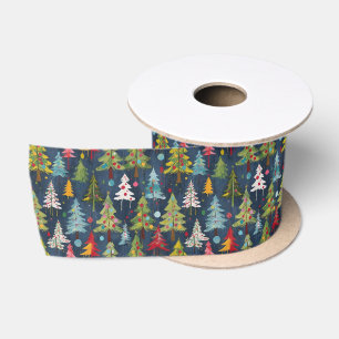 Funky Colourful Christmas Trees Satin Ribbon