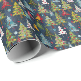 Funky Colourful Christmas Trees Wrapping Paper