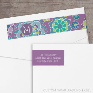 Funky Colourful Floral Pattern Custom Monogram Wrap Around Label