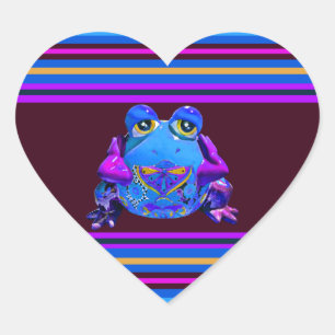 Funky Colourful Frog Blue Purple Funny Gifts Heart Sticker