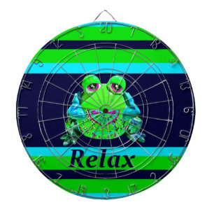 Funky Colourful Frog RELAX Teal Lime Navy Dartboard