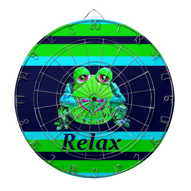 Funky Colourful Frog RELAX Teal Lime Navy Dartboard (Front)