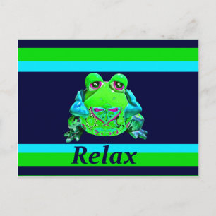 Funky Colourful Frog RELAX Teal Lime Navy Postcard
