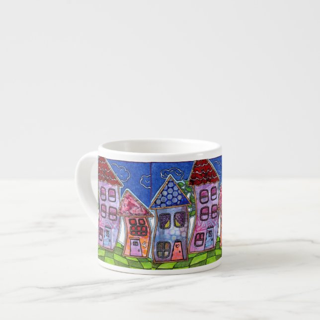 Funky Colourful Houses Espresso Cup (Front Left)