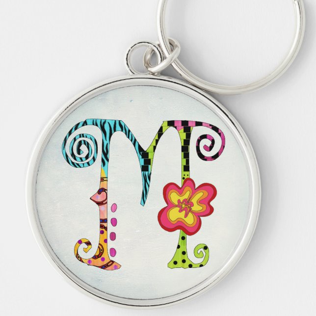 Funky Colourful Letter M Monogram Keychain (Front)