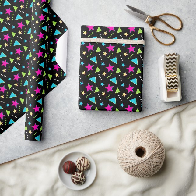 Funky Colourful Neon Memphis Pattern Retro Birthda Wrapping Paper (Crafts)