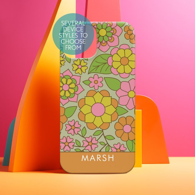 Funky Colourful Pastel Floral Pattern - Monogram (Personalized Phone Case)