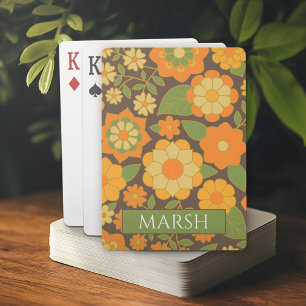 Funky Colourful Pastel Floral Pattern - Monogram Playing Cards
