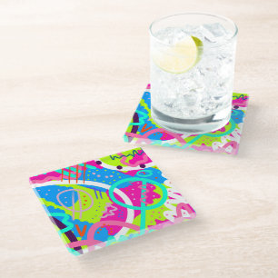 Funky Colourful Pop Art Glass Coaster