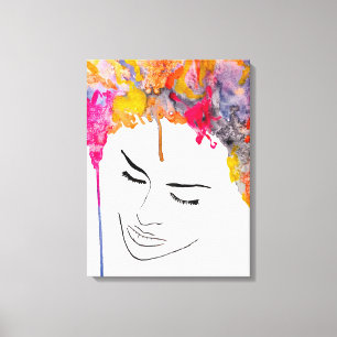 Funky colourful rainbow lady art canvas print