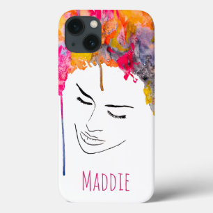Funky colourful rainbow lady art iPhone 13 case