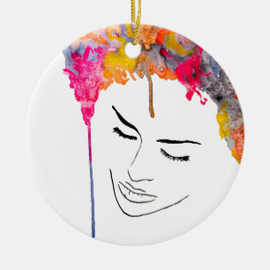 Funky colourful rainbow lady art ceramic ornament