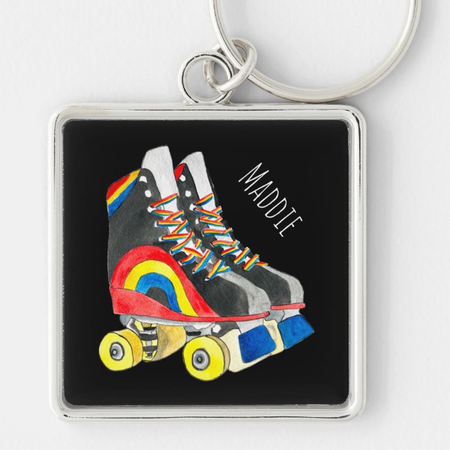 Funky colourful rainbow lady art keychain (Front)