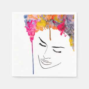 Funky colourful rainbow lady art napkin