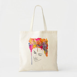 Funky colourful rainbow lady art tote bag
