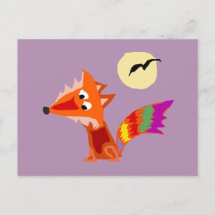 Funky Colourful Red Fox Art Design Postcard