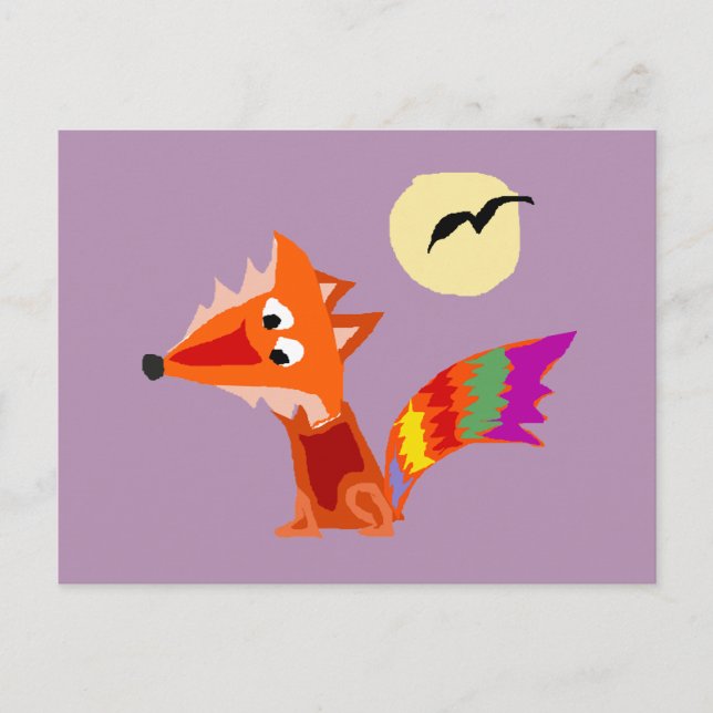 Funky Colourful Red Fox Art Design Postcard (Front)
