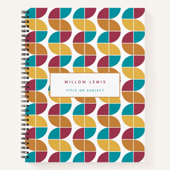 Funky Colourful Retro 70s Vintage Geometric Patter Notebook (Front)