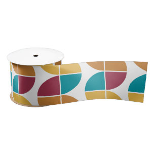Funky Colourful Retro 70s Vintage Geometric Patter Satin Ribbon
