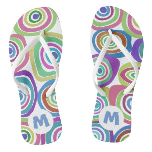 Funky Colourful Retro Circles Pattern Monogram Thongs