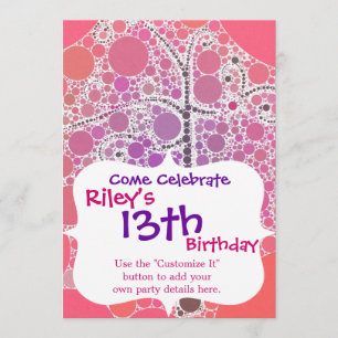 Funky Colourful Scroll Tree Circles Bubbles Pop Ar Invitation