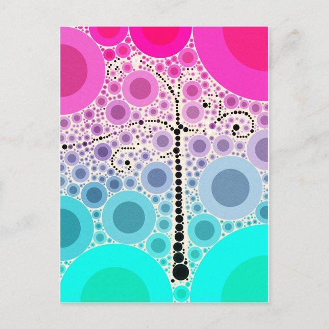 Funky Colourful Scroll Tree Circles Bubbles Pop Ar Postcard (Front)