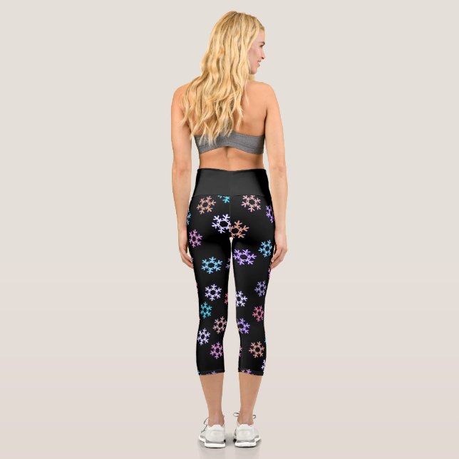 Funky Colourful Snowflakes Pattern Capri Leggings (Back)