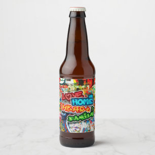 Funky Colourful Streetart Graffiti Love Home Heart Beer Bottle Label