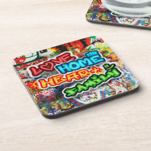 Funky Colourful Streetart Graffiti Love Home Heart Coaster