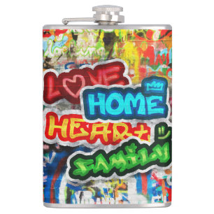 Funky Colourful Streetart Graffiti Love Home Heart Hip Flask