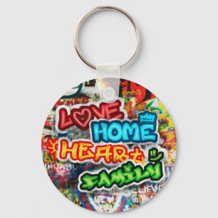 Funky Colourful Streetart Graffiti Love Home Heart Key Ring